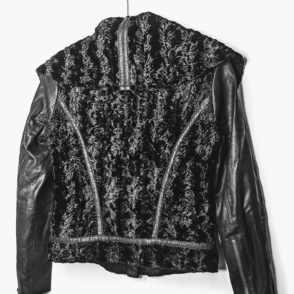 Free People Black Faux Fur & Leather Mixed Jacket